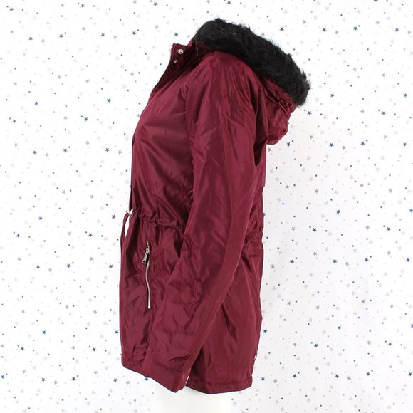 NWT with Defect Burgundy Fur lined Hood Anorak Parka Jacket - Picture 7 of 14